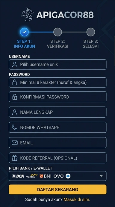 Tampilan halaman daftar apigacor88