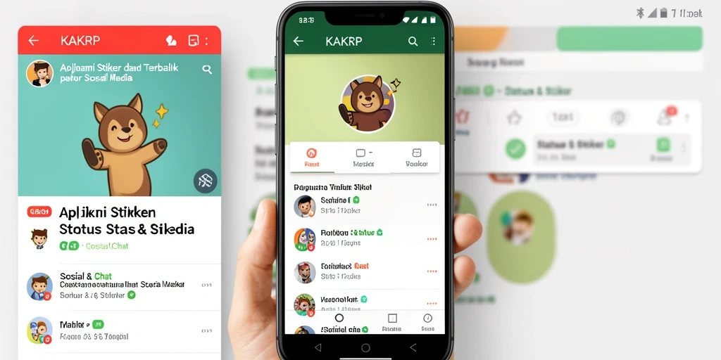Antarmuka KAKRP menampilkan berbagai stiker dan status menarik.