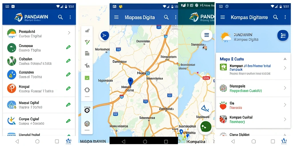 Antarmuka aplikasi PANDAWIN yang menampilkan fungsi kompas digital dengan informasi cuaca.